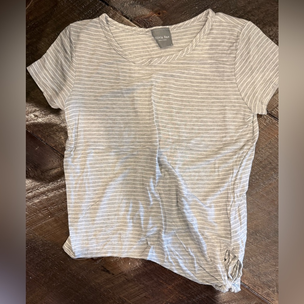 Olivia Rae Heather Gray Striped Short Sleeve Top